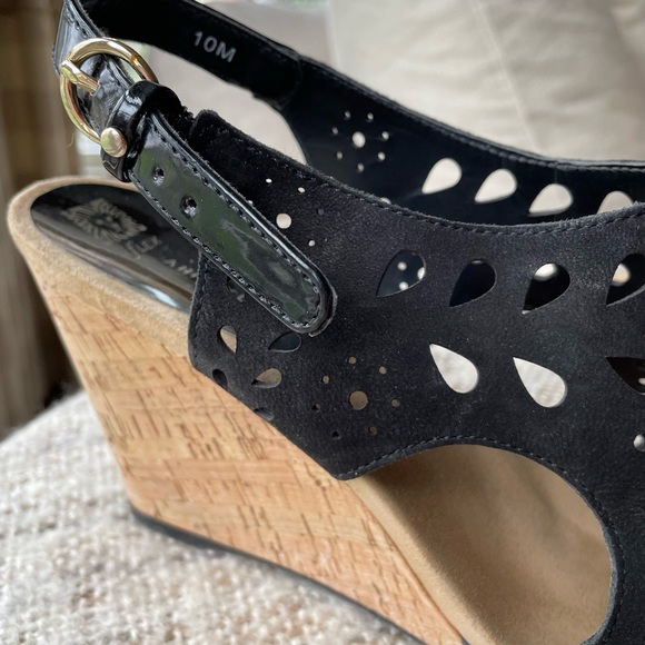 Anne Klein iflex Black Suede Perforated Wedge Sandal - Picture 5 of 8